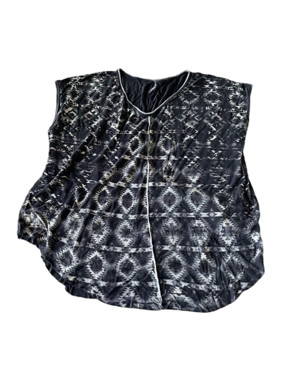 Edista Black Patterned Cap Sleeve Shirt XL